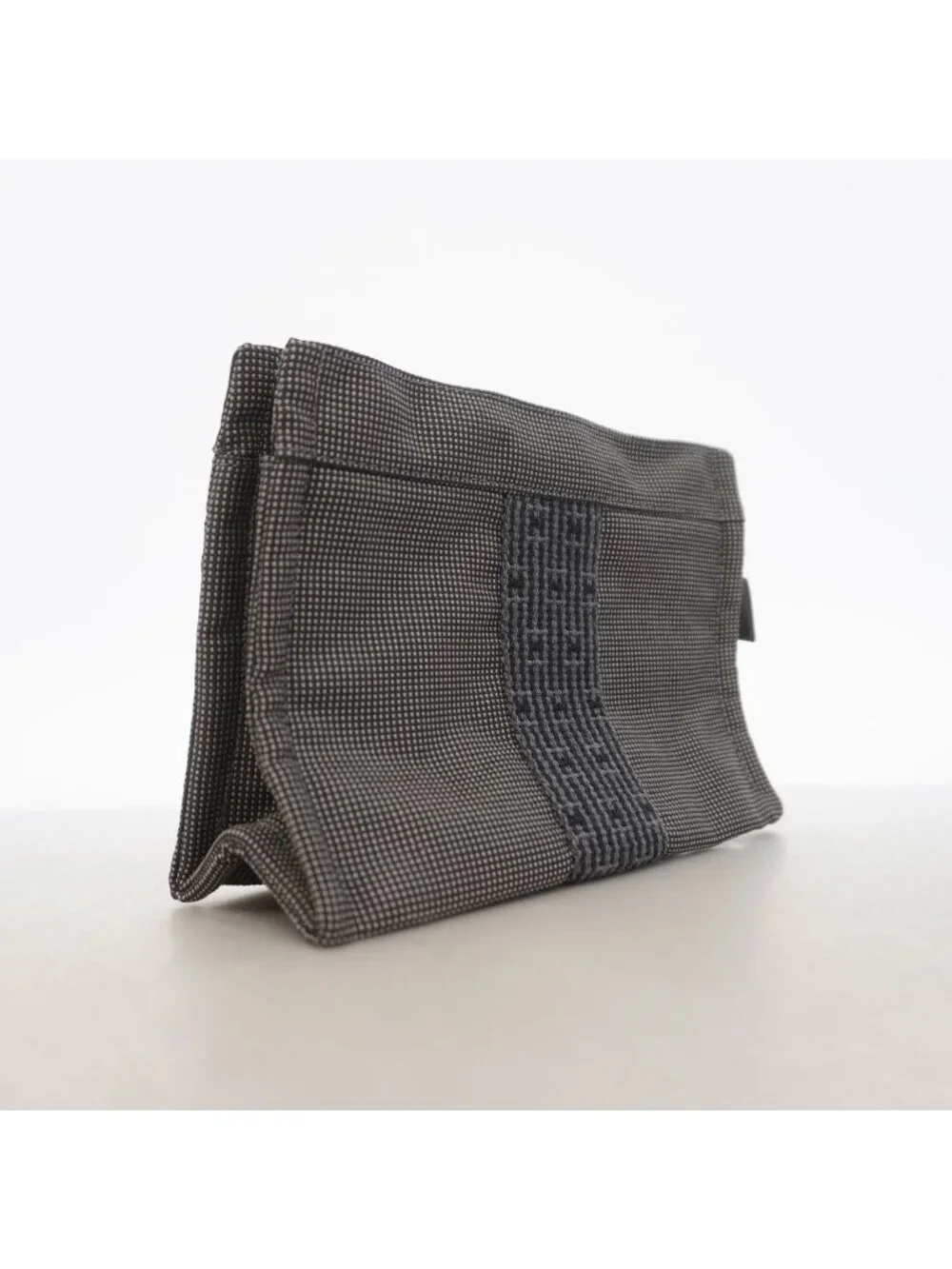 Hermes Pouch Her Line Nylon Gray Silver